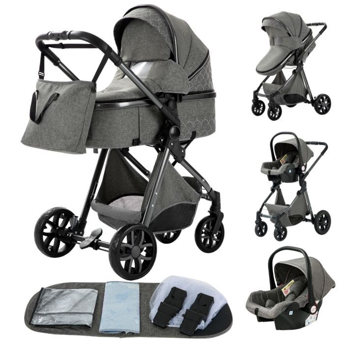 Sistema di viaggio/passeggino 3 in 1 ALYIKOU per bambini da 0 a 3 anni - LV9 - Seggiolino auto - Posizione reclinabile - Borsa per neonati - Grigio scuro