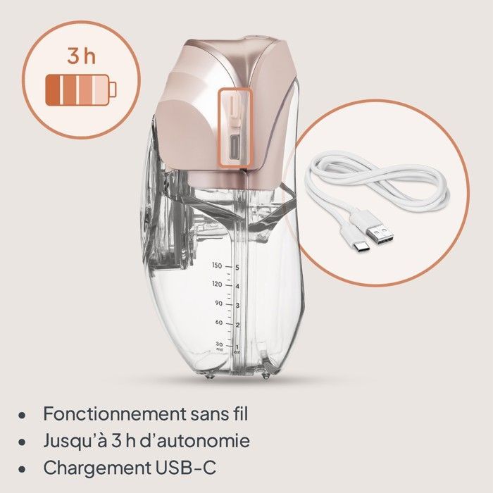 Tire-lait mains libres LIONELO Fidi Free Slim - Discrète - 150ml - 4 Tailles - 3h sans fil - Beige
