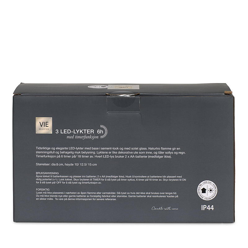 Luci LED Vie Selected, 3 pezzi, con base in cemento e vetro liscio.