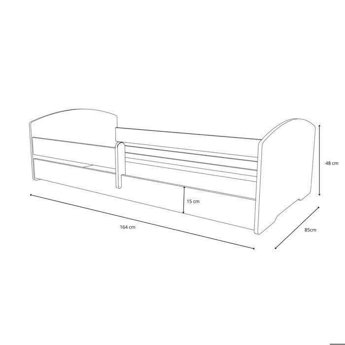 Cama infantil Montessori LEO de 160x80 cm con barandilla y colchón – Cama baja para niños, color blanco.