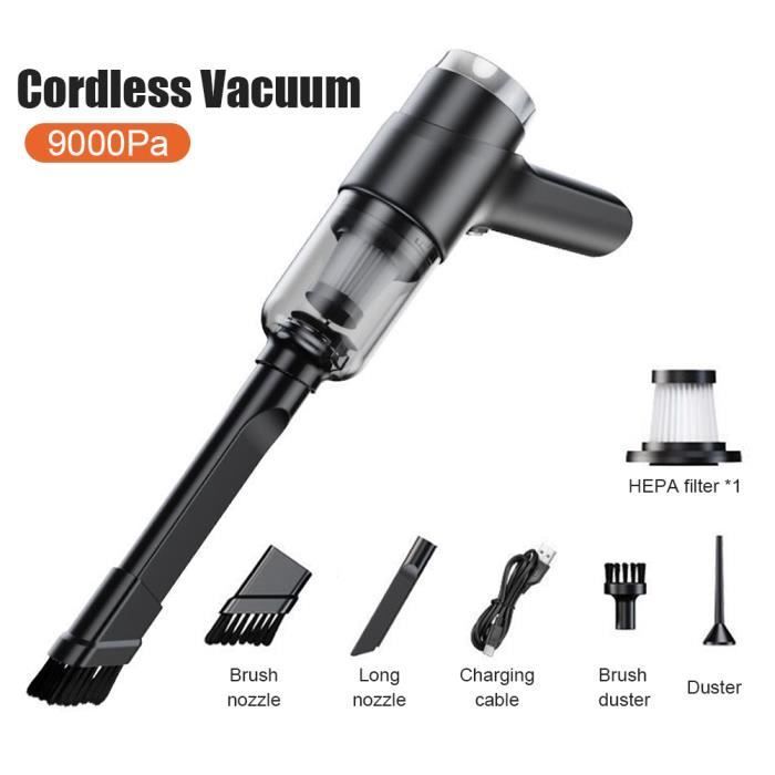 Mini aspiradora de mano recargable para coche, 9000 Pa, 120 W, para uso en seco y húmedo, para el hogar y el coche.