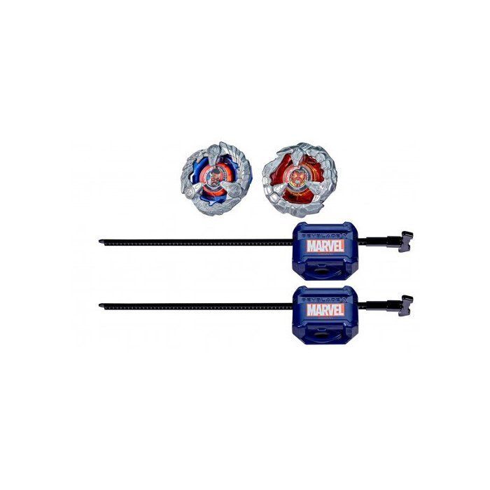 Conjunto Beyblade com 2 Piões + 2 Lançadores: Capitão América 4-70GB vs. Hulk Vermelho 1-80R - Tipo Ataque e Resistência