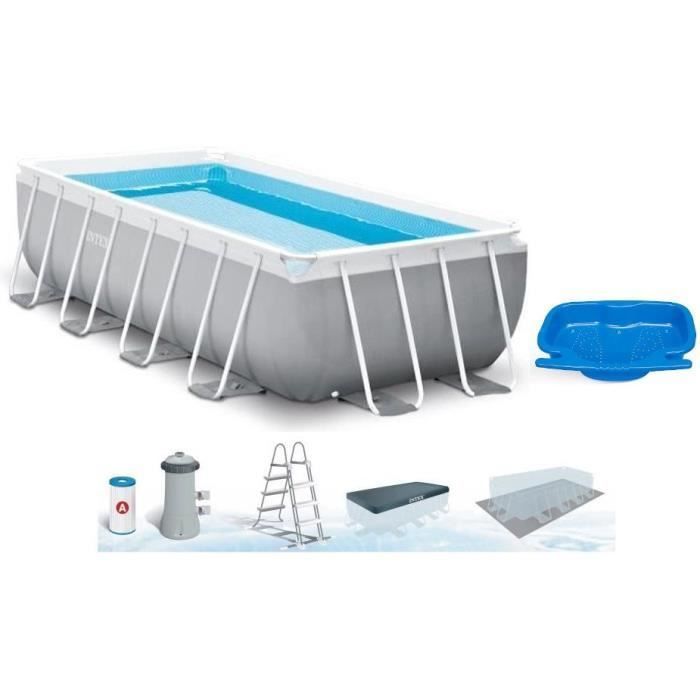 Kit de piscina tubular con estructura prismática rectangular (4,88 m x 2,44 m x 1,07 m) y pediluvio.