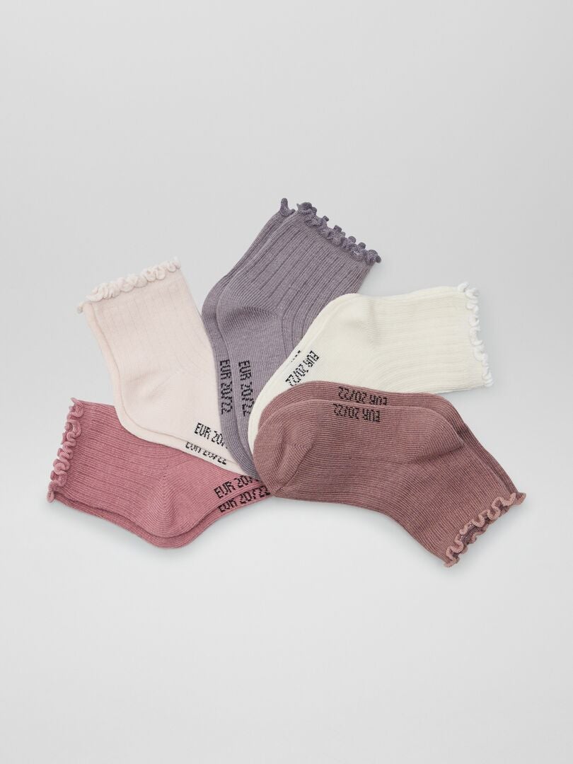Set van 5 paar sokken met ruches - ROZE
