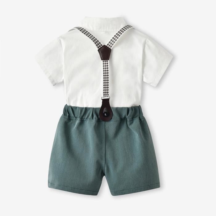 Completo da cerimonia/battesimo per neonato: camicia con papillon e pantaloncini con bretelle - Verde chiaro