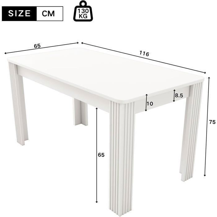 Tavolo da pranzo moderno in legno Lemonbest 116 x 65 x 75 cm (L x P x A) Adatto per sala da pranzo e cucina Bianco