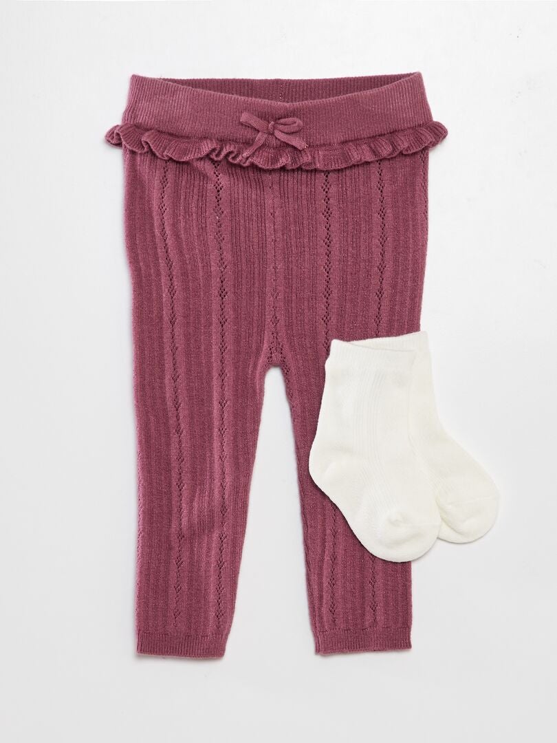 Opengebreide legging en sokken - ROZE