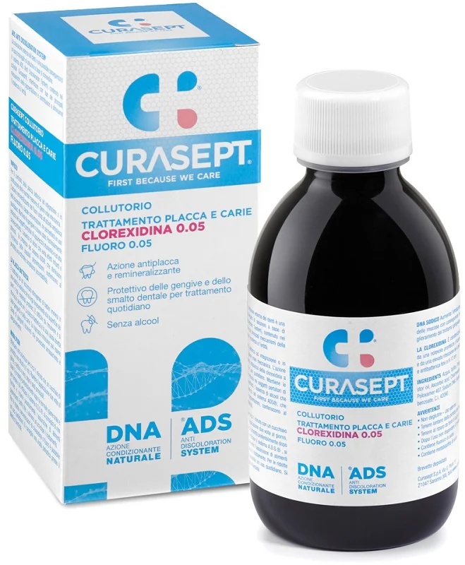 CURASEPT Curasept ADS DNA Enjuague bucal con clorhexidina al 0,05%, 200 ml. Tratamiento de la placa y las caries.