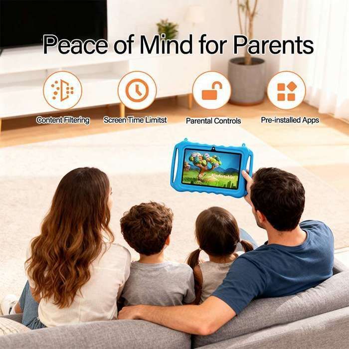 Tablette enfant 7 pouces Android 11 avec coque antichoc, contrôle parental, WiFi, Bluetooth, 2Go RAM 32Go, Bleu