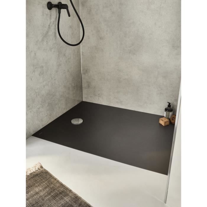 Plato de ducha extraplano Jacob Delafon Ipso E62306-AGM de 140x90x3,5 cm - Gris antracita, textura piedra