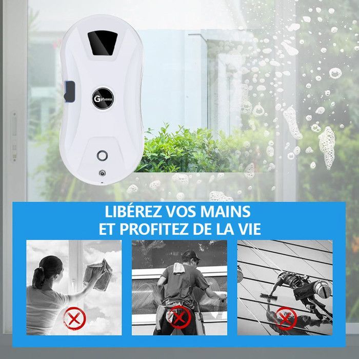 Robot Laveur Vitre Électrique - GPFUOEA - 5600Pa - 3 Modes Automatiques - Télécommande - 10 Chiffons