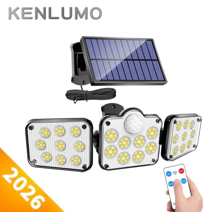 Lampada solare da esterno a LED KENLUMO 138 con sensore di movimento e telecomando.