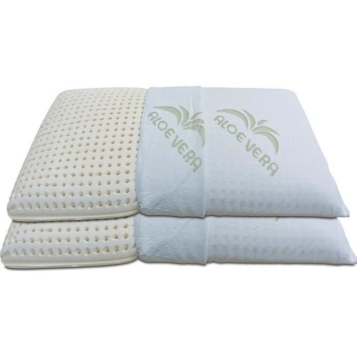 Juego de 2 almohadas de látex de 70x40x12 cm - Funda extraíble con cremallera - Aptas para todo tipo de durmientes