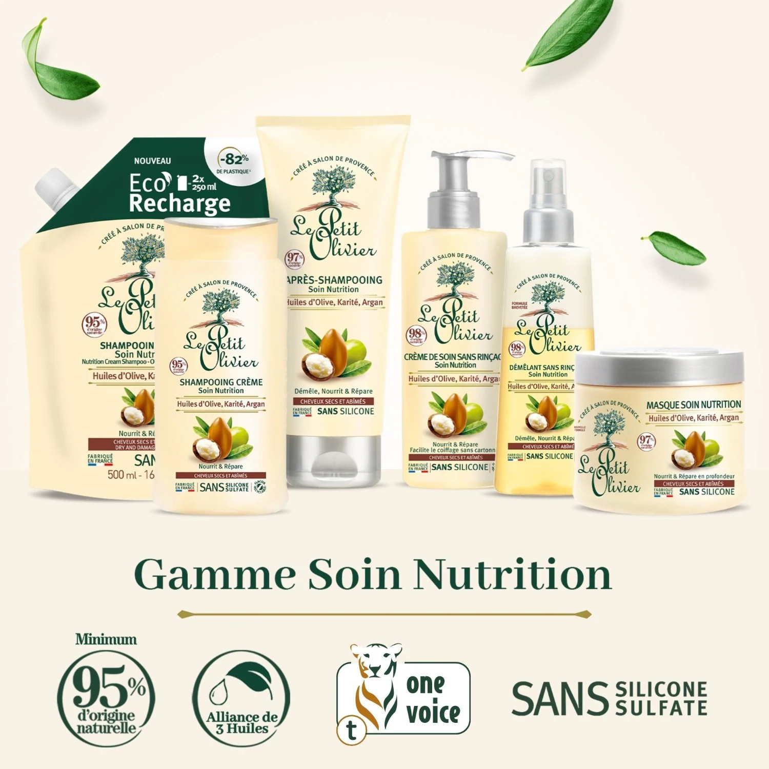 Le Petit Olivier Crème de Soin Sans Rinçage Soin Nutrition Huiles d'Olive, Karité, Argan