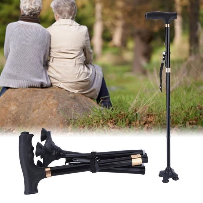 Bâton de marche antidérapant pliable - XVX - alliage d'aluminium avec lampe réglable - pour hommes seniors randonnée
