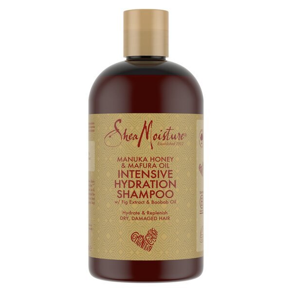 „SheaMoisture“ intensyviai drėkinamasis šampūnas su manukos medumi ir mafuros aliejumi, 384 ml