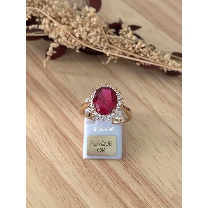 Bague Marquise Rubis Zirconium Ronde Plaqué Or 18 CT 5 Microns Tailles 50 à 60 - BIJOUXIA - Femme - Rouge