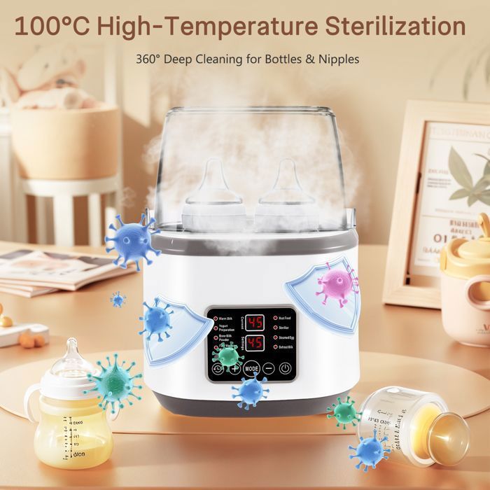 Flessenwarmer en -sterilisator voor baby's, snelle verwarmfunctie, crèmewit van kleur, multifunctioneel voor babyverzorging
