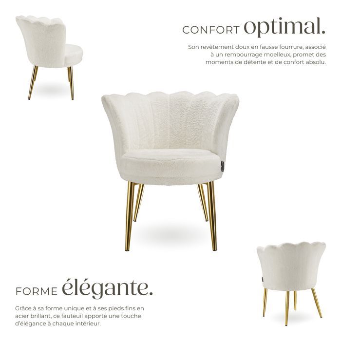 Silla - TECTAKE - STELLA, silla de oficina tapizada con funda de piel sintética, 67 x 64 x 76 cm - Crema/Oro