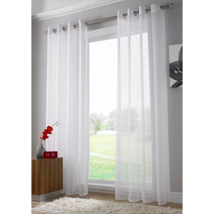 Cortinas transparentes - Sin marca - Juego de 2 - Blanco y beige - 140 x 240 cm - Ojales metálicos