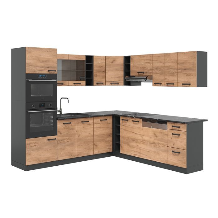 Vicco R-Line hoekkeuken 247x46cm zonder PT Golden Oak Antraciet 37697