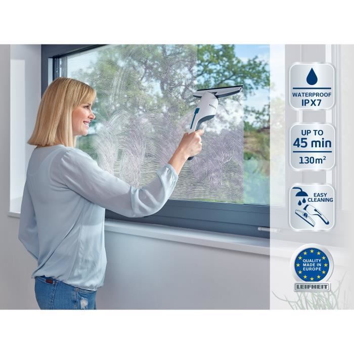 Aspirateur à vitres et salle de bains Leifheit Nemo 51030, lave vitres électrique avec boîtier étanche, autonomie 45 minutes, blanc