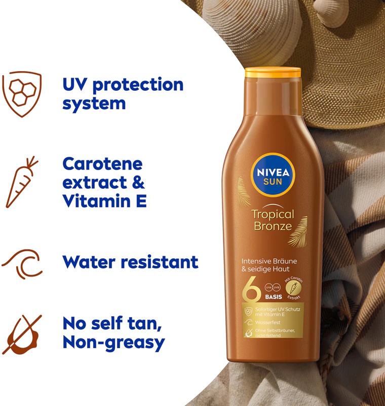 NIVEA SUN Tropical Bronze saules aizsarglosjons ar SPF 6