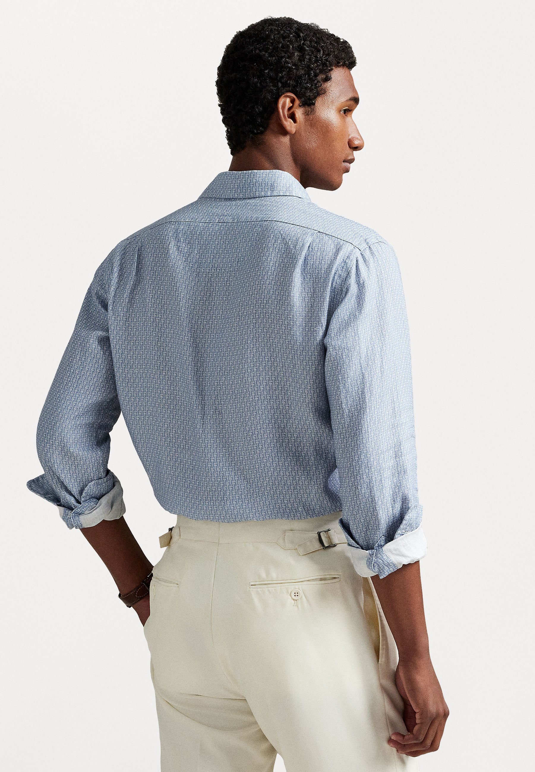 Polo Ralph Lauren CUSTOM FIT LINNEN OVERHEMD MET HOEFIJZERPRINT - Overhemd - lichtblauw