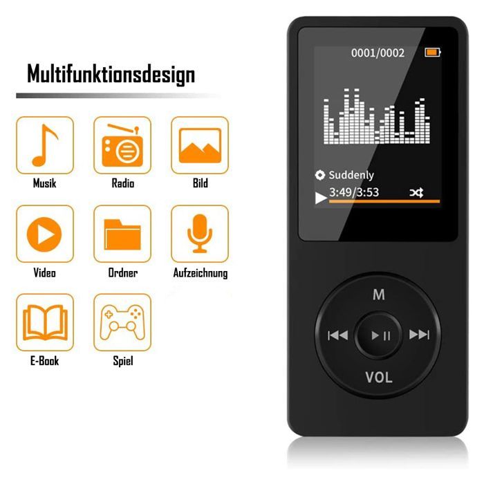 8-GB-MP3-Player, Sport-MP4-Player, 100 Stunden Standby-Zeit, verlustfreier Musikplayer, UKW-Radio, Aufnahmefunktion