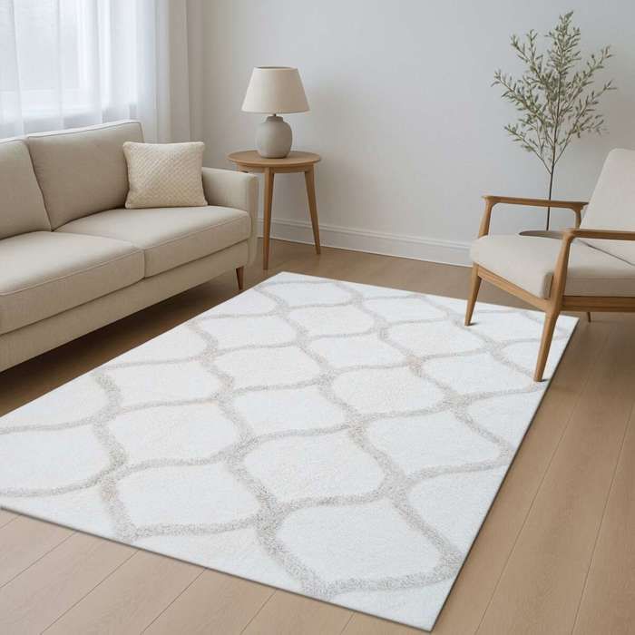 Waschbarer Berberteppich aus beiger Baumwolle, 120 x 180 cm