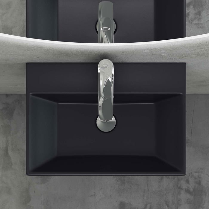 doporro Matte Black Countertop Washbasin, Wall-Mounted Ceramic Rectangular Hand Basin for Bathroom, Brüssel206, 60x36x13cm