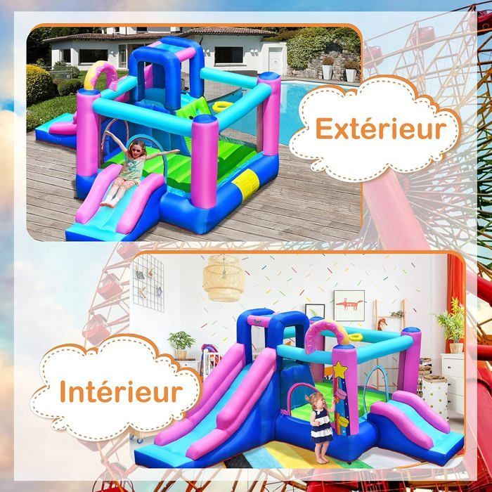 COSTWAY 5-in-1 Inflatable Castle with 2 Slides and Carry Bag, 416 x 350 x 200 cm, Max Load 90 kg, Blower Not Included