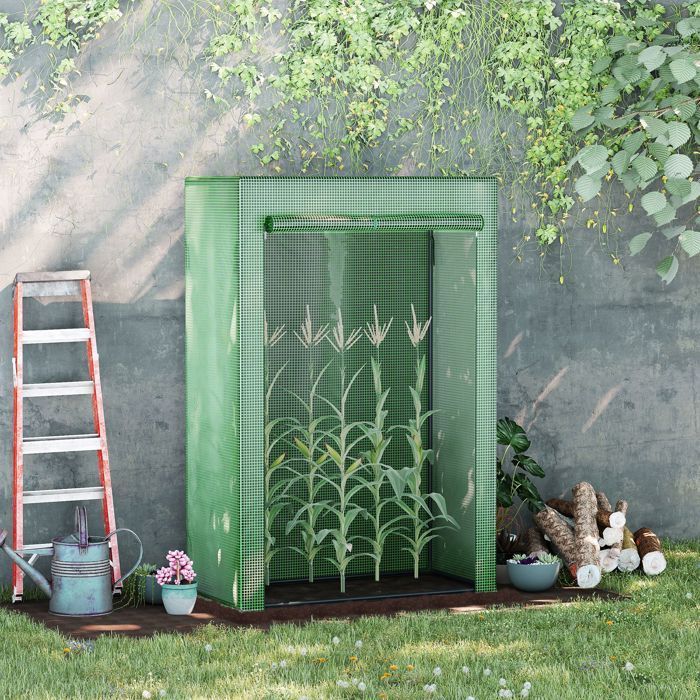 Invernadero de jardín - invernadero para balcón - Outsunny - cubierta de PE reforzada con puerta enrollable con cremallera - estructura de acero - 100x50x150cm - verde