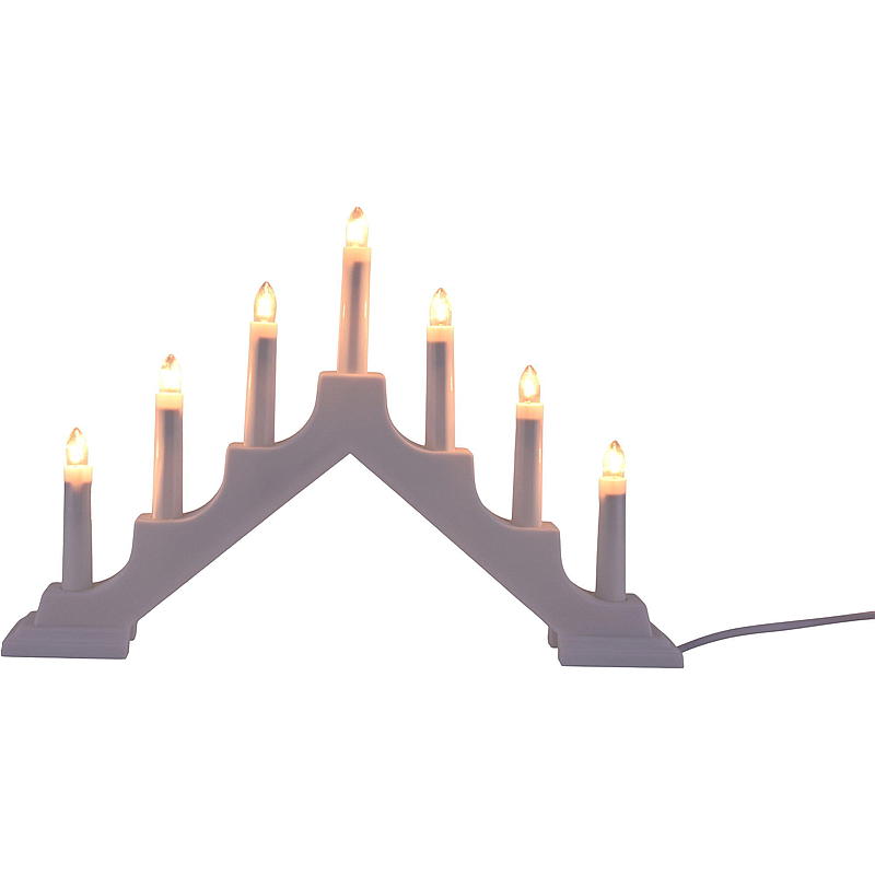 Adventkaars voor thuis, 7-armig, wit plastic, Trysil