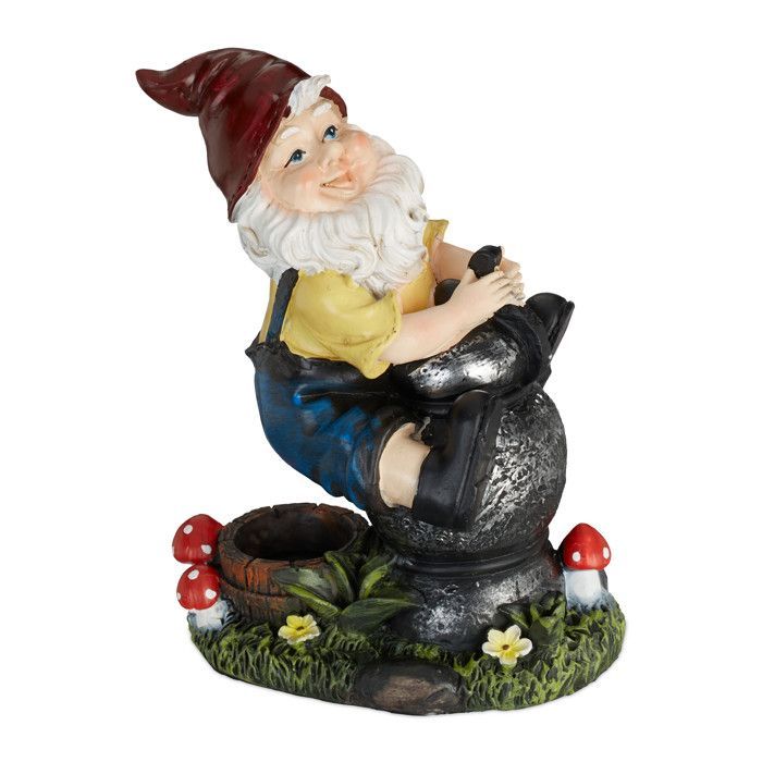 Gnomo de jardín Relaxdays con linterna, resistente a la intemperie y a las heladas, 15 x 7,5 x 10,5 cm (alto x ancho x profundidad), figura, multicolor.