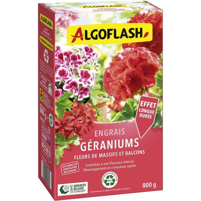 Fertilizzante per gerani - ALGOFLASH - Gerani, aiuole e balconi - 800 g - UAB