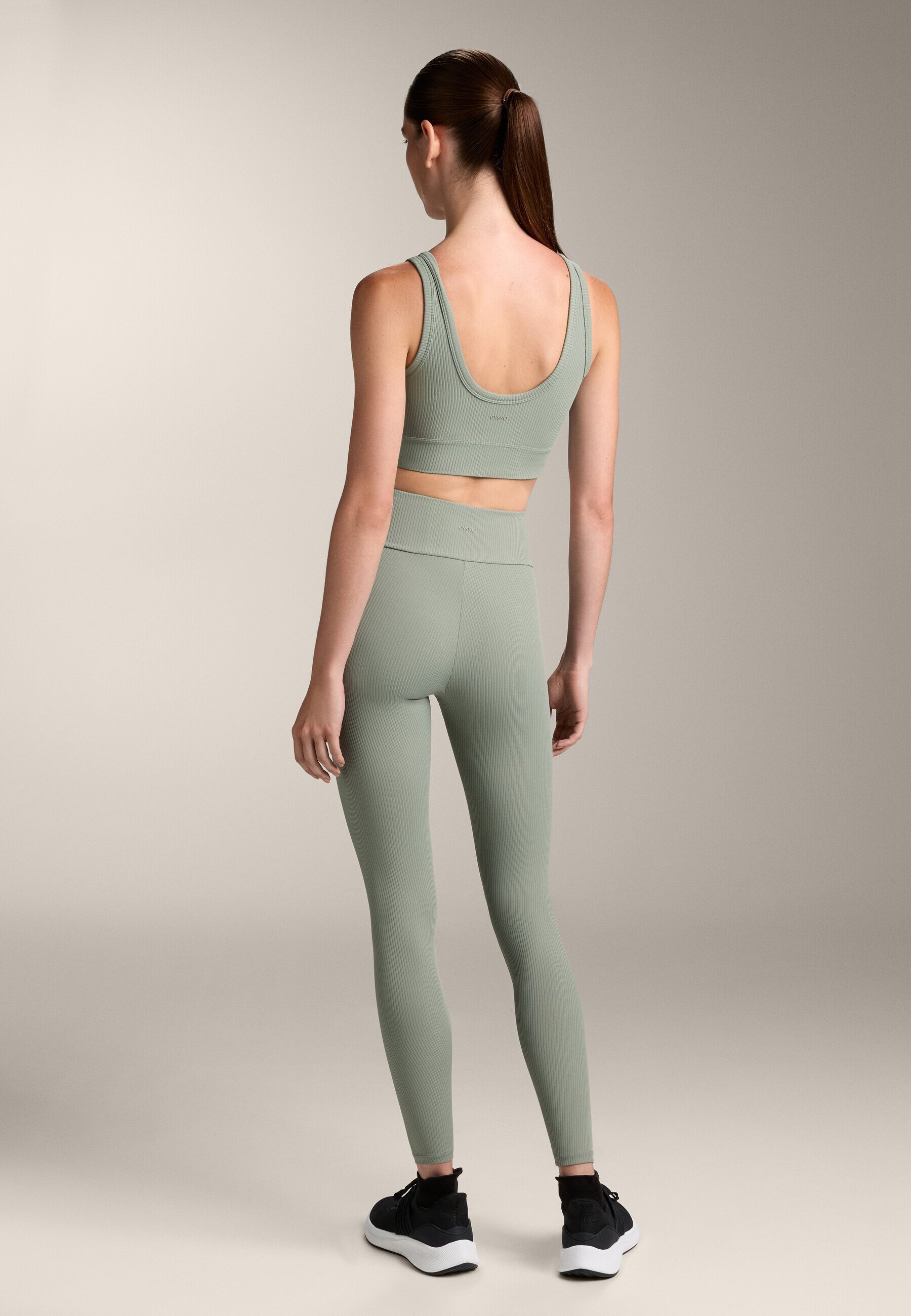 OYSHO COMFORTLUX HIGH RISE RIB 65cm ENKELLENGTE - Leggings - gemêleerd donkergroen