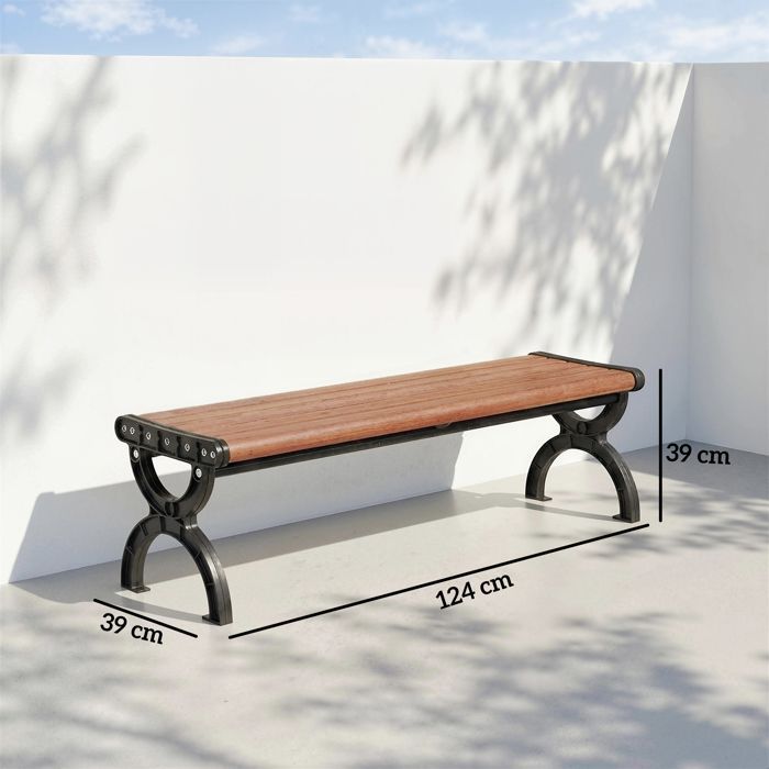 Banco de jardín Outsunny - 2 plazas - asiento de listones - estructura metálica - para terraza, patio o césped - 124 x 39 x 39 cm - efecto madera
