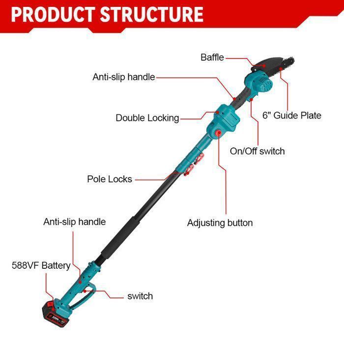 Stangensäge - ONEVAN - 15 cm (6 Zoll) - 450 W - 3-teiliger Teleskopstiel