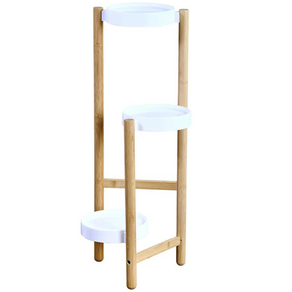 Kwietnik na trzy donice 28x34x70 cm Biało-Brązowy Stojak na Rośliny