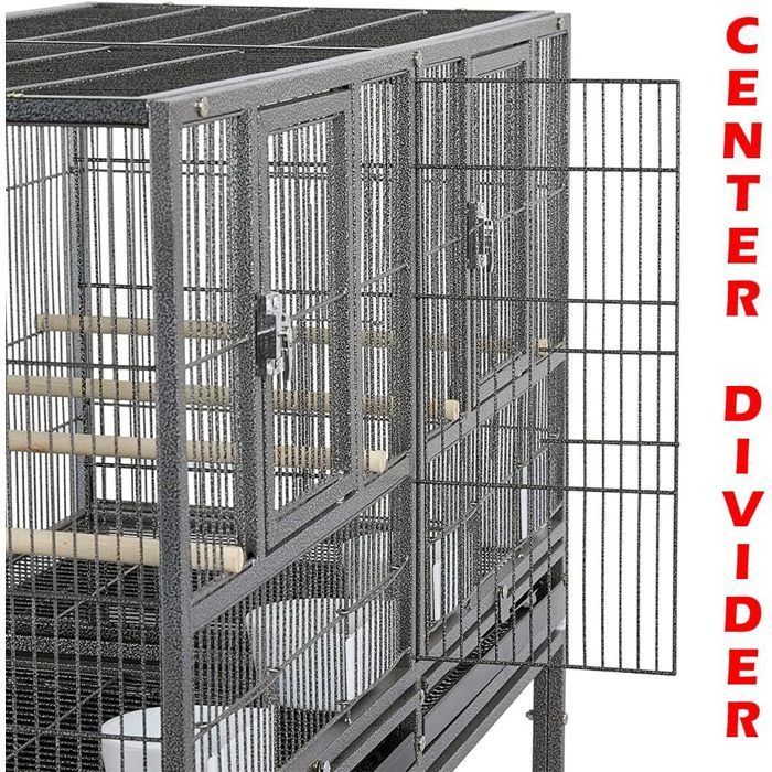 SALUT-Grand cage oiseaux - avec support et roulettes - pour cacatoès perruche canaris perroquet - acier -109*95*45.5CM -Noir