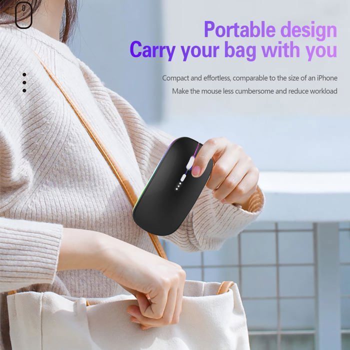 Souris sans Fil, Bluetooth - récepteur USB 2,4 GHz - Rechargeable, pour PC et Ordinateur Portable Compatible, Noir