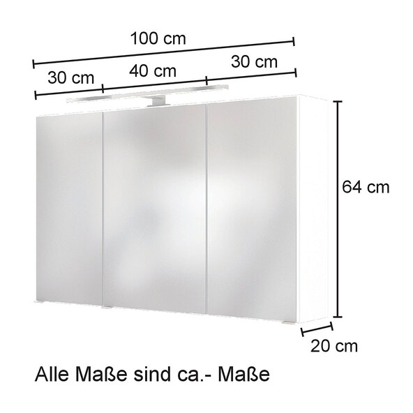 Bristol spegelskåp, 100 cm, vit