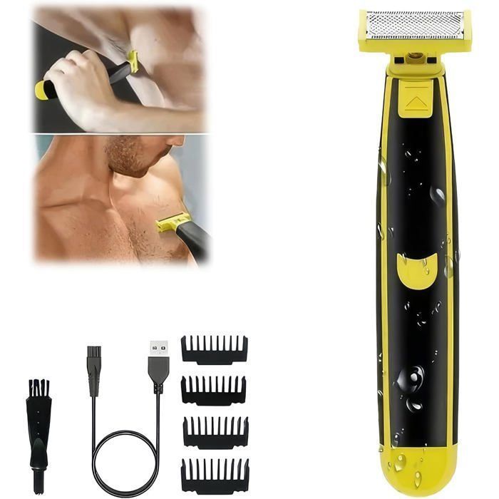 Rasoir électrique pour homme avec 4 Têtes Interchangeables, Tondeuse Barbe Hybride 360° , double rasage humide et sec