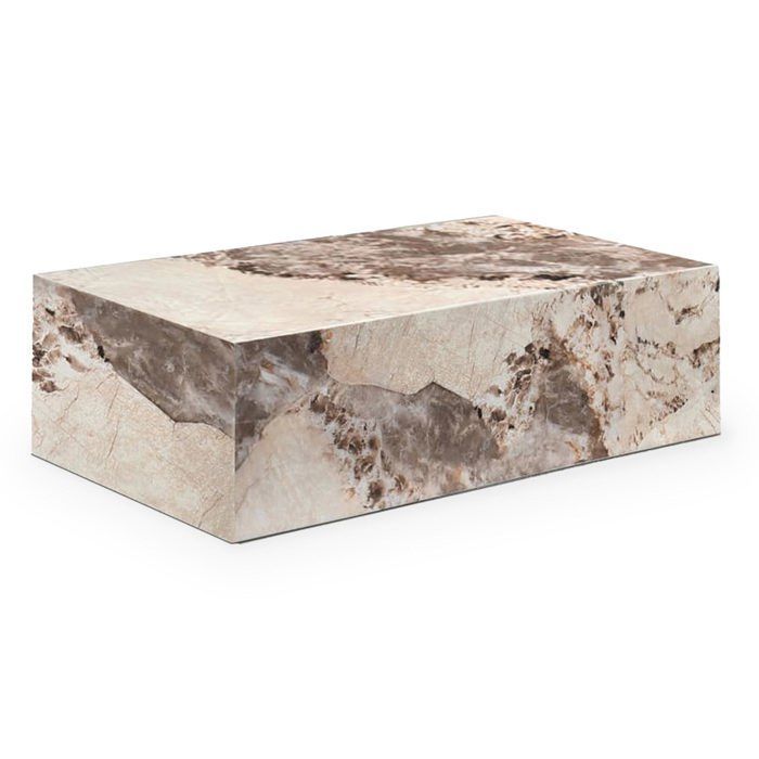 ISBEL - Mesa de centro rectangular en mármol sintético beige y marrón.