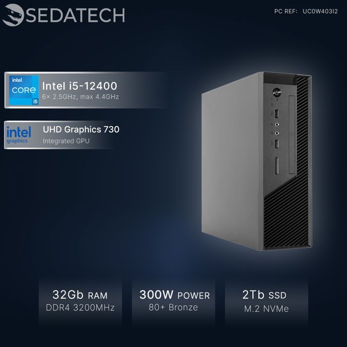 Sedatech Professional ITX Mini PC • Intel i5-12400 • 32 GB RAM • 2 TB M.2 SSD • DVD-RW • Geen besturingssysteem