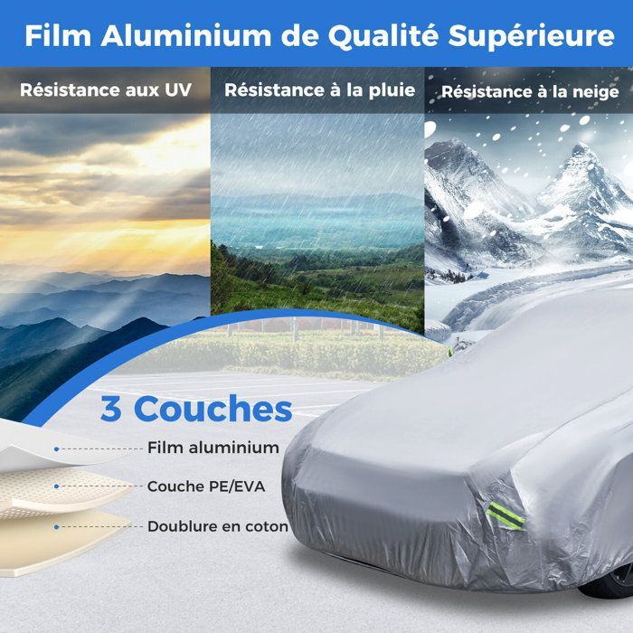 Funda para coche de exterior COSTWAY, con puerta con cremallera, tiras reflectantes y bolsa de almacenamiento, no superior a 455 cm.
