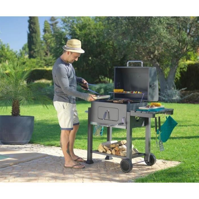QIAN Houtskoolbarbecue - 3-in-1 BBQ-grill - Groot grilloppervlak 55x36cm - Thermometer - Zwart
