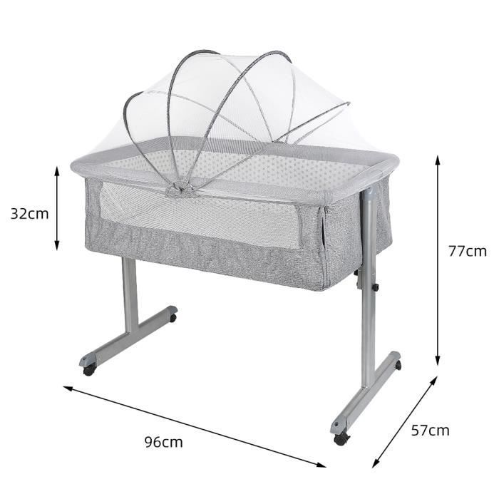 Lit bébé cododo - Lit d'appoint 2 en 1 - Ultra confort matelas (gris) 96*57*77cm