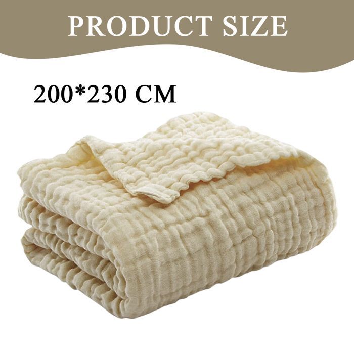 Manta de algodón tamaño Queen, muselina ligera, 6 capas, suave, transpirable, para todas las estaciones, 203 x 228 cm, beige claro, cama grande, Label